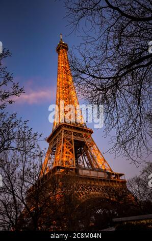 Paris, France, 8th March 2014 - Eiffel Tour at dusk Stock Photo