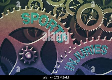 Handwriting text Sports Injuries. Conceptual photo injuries that occur when engaging in sports or exercise System Administrator Control, Gear Configur Stock Photo