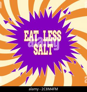 Handwriting text Eat Less Salt. Conceptual photo reducing the sodium intake on the food and beverages Blank Exploding Cracking Breaking Speech Bubble Stock Photo