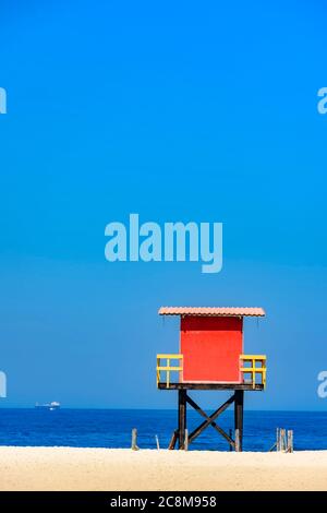 Rescue cabin on Copacabana beach on a sunny tropical day in the city of Rio de Janeiro, Brazil Stock Photo