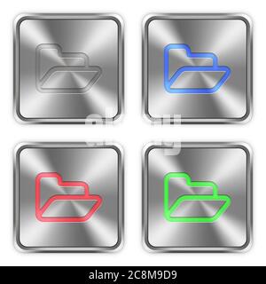 Color folder icons engraved in glossy steel push buttons. Well organized layer structure, color swatches and graphic styles. Stock Vector