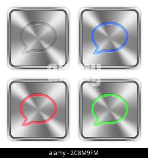 Color chat icons engraved in glossy steel push buttons. Well organized layer structure, color swatches and graphic styles. Stock Vector