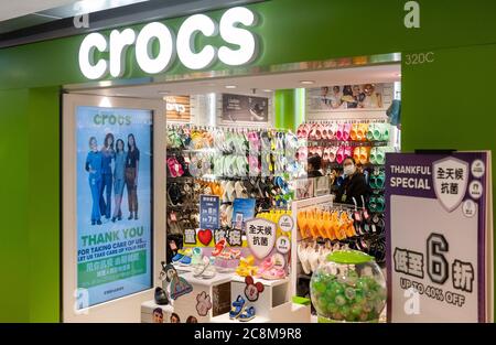 American shoe manufacturer brand Crocs store in Hong Kong. Stock Photo