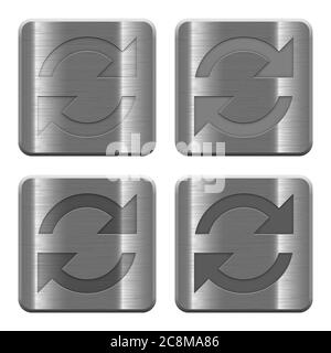 Set of Refresh buttons vector in brushed metal style. Arranged layer, color and graphic style structure. Stock Vector
