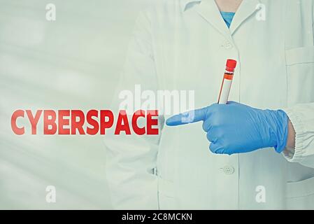 Handwriting text writing Cyberspace. Conceptual photo the online world of computer networks and especially the Internet Laboratory blood test sample s Stock Photo