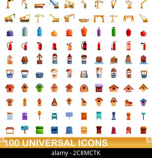 100 universal icons set. Cartoon illustration of 100 universal icons vector set isolated on white background Stock Vector