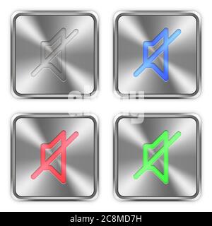 Color mute icons engraved in glossy steel push buttons. Well organized layer structure, color swatches and graphic styles. Stock Vector