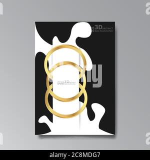 Abstract elegant luxury background, three gold rings, chain, golden jewelry, geometric shapes. Fashioned brilliance splendor, 3d effect, flayer, invit Stock Vector