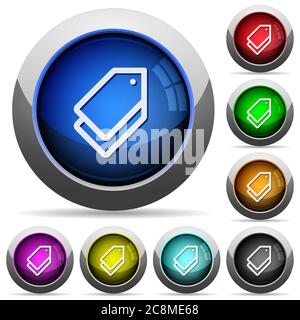 Set of round glossy tags buttons. Arranged layer structure. Stock Vector
