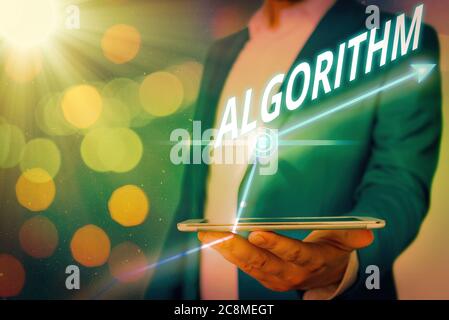 Word writing text Algorithm. Business photo showcasing procedure for solving a problem or accomplishing tasks etc. Arrow symbol going upward denoting Stock Photo