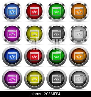 Set of programming code glossy web buttons. Arranged layer structure. Stock Vector