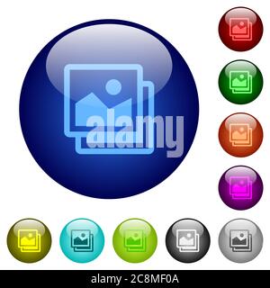 Set of color images glass web buttons. Arranged layer structure. Stock Vector