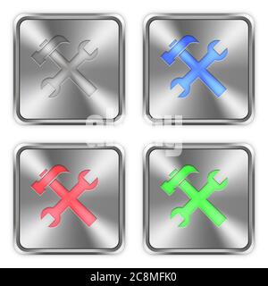 Color tools icons engraved in glossy steel push buttons. Well organized layer structure, color swatches and graphic styles. Stock Vector