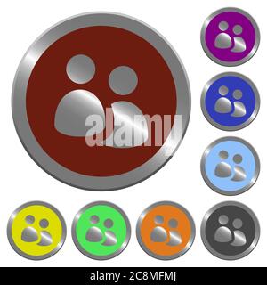 Set of glossy coin-like color user group buttons. Arranged layer structure. Stock Vector