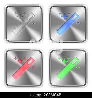 Color magic wand icons engraved in glossy steel push buttons. Well organized layer structure, color swatches and graphic styles. Stock Vector