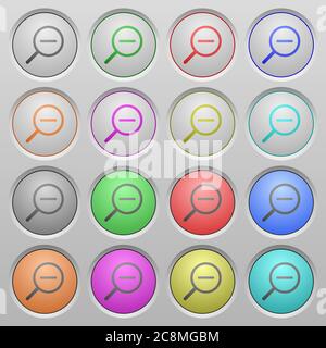 Set of zoom out plastic sunk spherical buttons on light gray background. 16 variations included. Well-organized layer, color swatch and graphic style Stock Vector