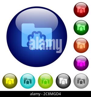 Set of color bug folder glass web buttons. Arranged layer structure. Stock Vector