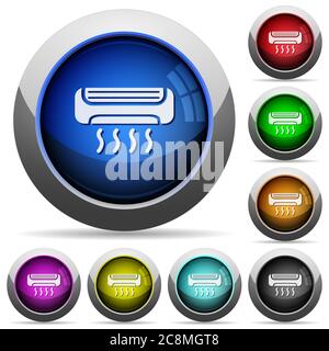 Set of round glossy air conditioner buttons. Arranged layer structure. Stock Vector