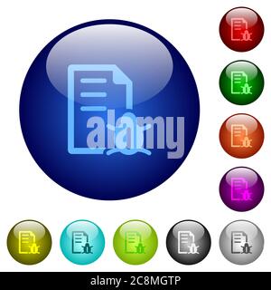 Set of color bug report glass web buttons. Arranged layer structure. Stock Vector