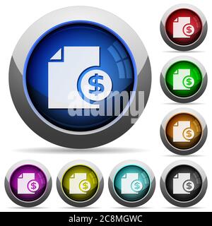 Set of round glossy money report buttons. Arranged layer structure. Stock Vector