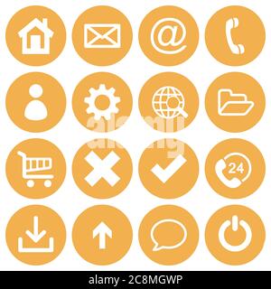 Basic web icon set in round flat style with yellow colors. Stock Vector