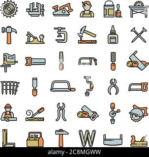 Carpenter icons set. Outline set of carpenter vector icons for web design isolated on white background Stock Vector