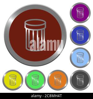 Set of glossy coin-like color trash buttons. Arranged layer structure. Stock Vector