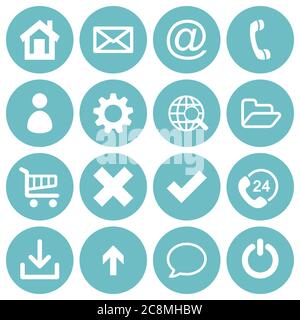 Basic web icon set in round flat style with glaucous colors. Stock Vector