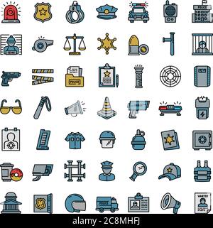 Police equipment icons set. Outline set of police equipment vector icons for web design isolated on white background Stock Vector