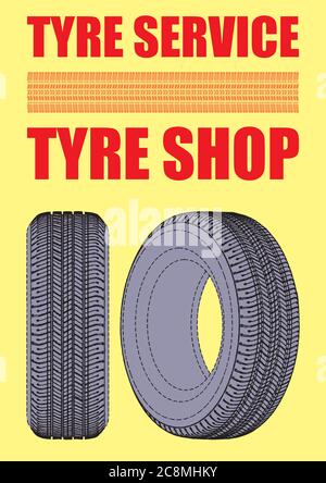 Tyre Service Logo Design, Tyre Shop Logo Design. Wheel repair service. Stock Vector