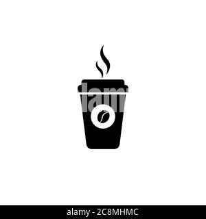 Hot coffe cup icon. Disposable coffee cup icon with beans logo. Paper mug. Vector on isolated white background. EPS 10 Stock Vector
