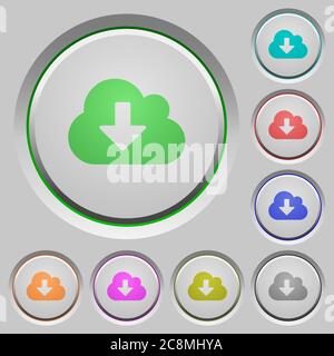 Set of cloud download sunk push buttons. Well-organized layer, color swatch and graphic style structure. Easy to recolor. Stock Vector
