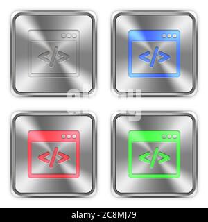 Color programming code icons engraved in glossy steel push buttons. Well organized layer structure, color swatches and graphic styles. Stock Vector