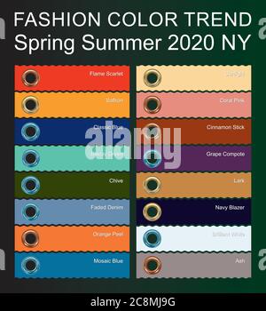 FASHION COLOR TREND Spring Summer 2020. New trendy colors palette guide 2020 for your designs mobile application, web designs and graphic designs. Stock Vector