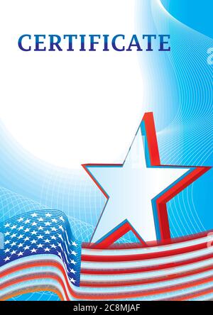 Certificate With the flag of the United States of America five-pointed star Stock Vector