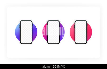 Smartphone frame less blank screen. Mockup generic device. UI UX smartphones set. Template for infographics or presentation UI design interface Stock Vector