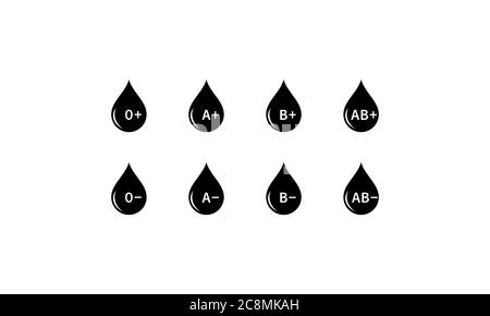 Drop of blood, blood type icon set. Vector on isolated white background. EPS 10. Stock Vector
