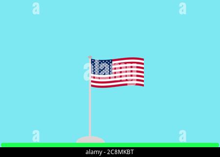 American flag on a grass field - flat design Stock Vector