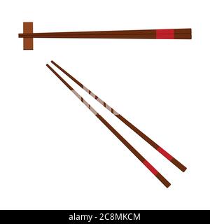 Chinese wooden chopsticks icon set isolated on white background. Stock Vector