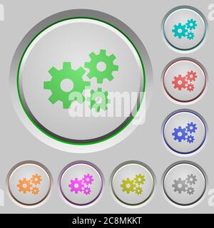 Set of gears sunk push buttons. Well-organized layer, color swatch and graphic style structure. Easy to recolor. Stock Vector