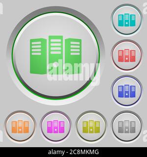 Set of color server hosting sunk push buttons. Stock Vector