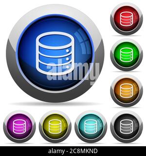 Set of round glossy database buttons. Arranged layer structure. Stock Vector