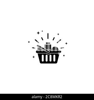 Full basket of food, grocery stores, special offer. Grocery shopping basket icon. Vector on isolated white background. EPS 10 Stock Vector