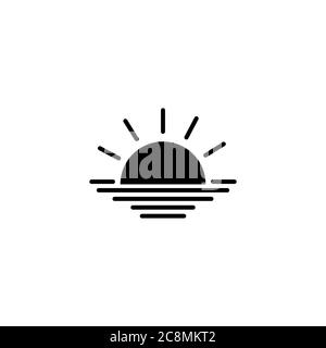 Sunrise icon. Rising above the sea the sun. Sunset symbol. Vector on isolated white background. EPS 10 Stock Vector