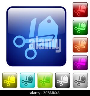 Set of price cut color glass rounded square buttons Stock Vector