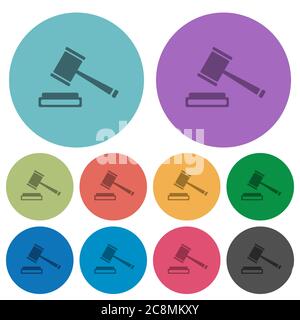 Color auction flat icon set on round background. Stock Vector