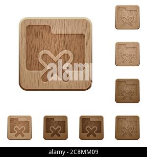 Set of carved wooden folder cancel buttons in 8 variations. Stock Vector