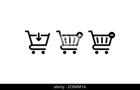 Shopping cart icons set. Supermarket trolley symbol for E-Commerce. Vector on isolated white background. EPS 10 Stock Vector