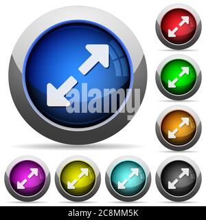 Set of round glossy Resize full buttons. Arranged layer structure. Stock Vector