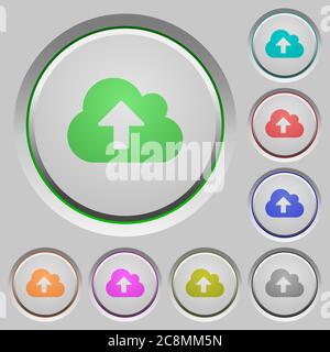 Set of cloud upload sunk push buttons. Well-organized layer, color swatch and graphic style structure. Easy to recolor. Stock Vector